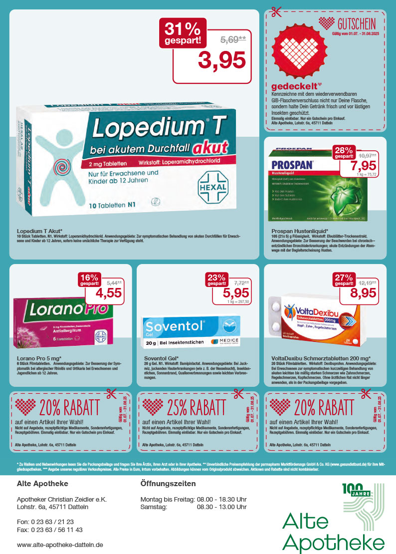 Flyer mit den Juli-und August-Angeboten